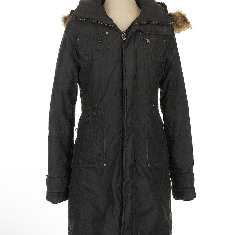 TNA Black Ski Jacket with Fur-Trimmed Hood